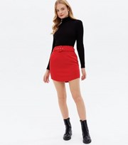 New Look Red Belted Curved Hem Mini Skirt